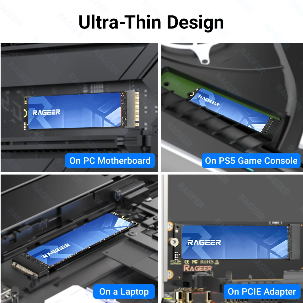 RAGEER M.2 2280 SSD  Graphene+Copper+Thermal Pad Triple-Layer 0.5mm High-Conductivity Cooler for Laptops/PCs/PS5, 2PC/5PC