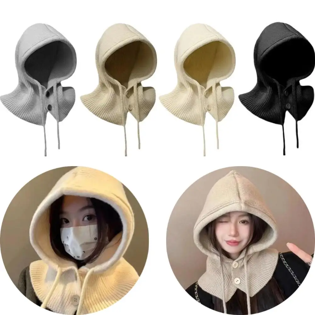 Y2K Sıcak Kız Lüks Tasarım Örme Balaclava Moda Sahte Yaka Şal Kapşonlu Şapka Boyun Kalın Sıcak Beanines Kore Kış Şapka
