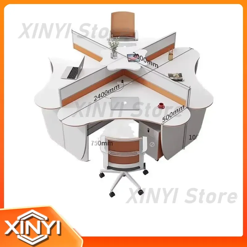 Special-shaped Modern Simple Creative Plastic 4-Staff Office Desk and Chair Set for Home Office Apartment