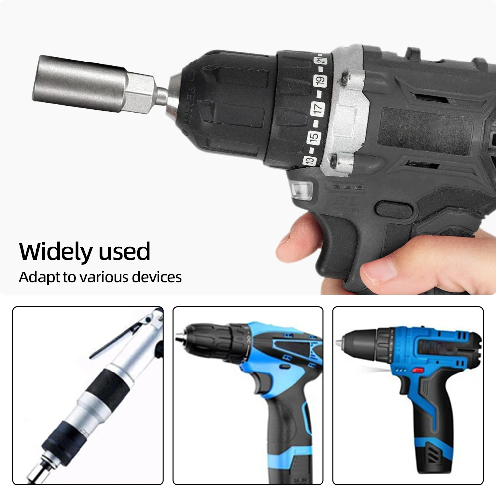 10Pcs Hex Socket Sleeve Nozzles Nut Driver Set Power Screwdriver Handle Tools Pneumatic Bits Insert Drills Impact 5.5mm-14mm