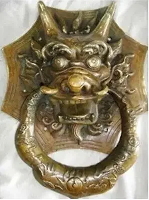 Beautiful refined big rare old copper foo dragon door knocker