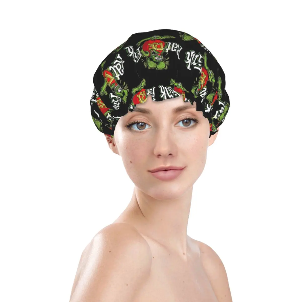 Rat Fink Animation Anime Cartoon Shower Caps for Women Oversized Waterproof Bath Hair Cap