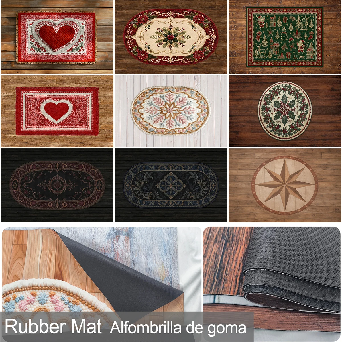 Rubber Mat Photography Backdrop Oval Christmas Snowflake Carpet For Children Adults Photo Props