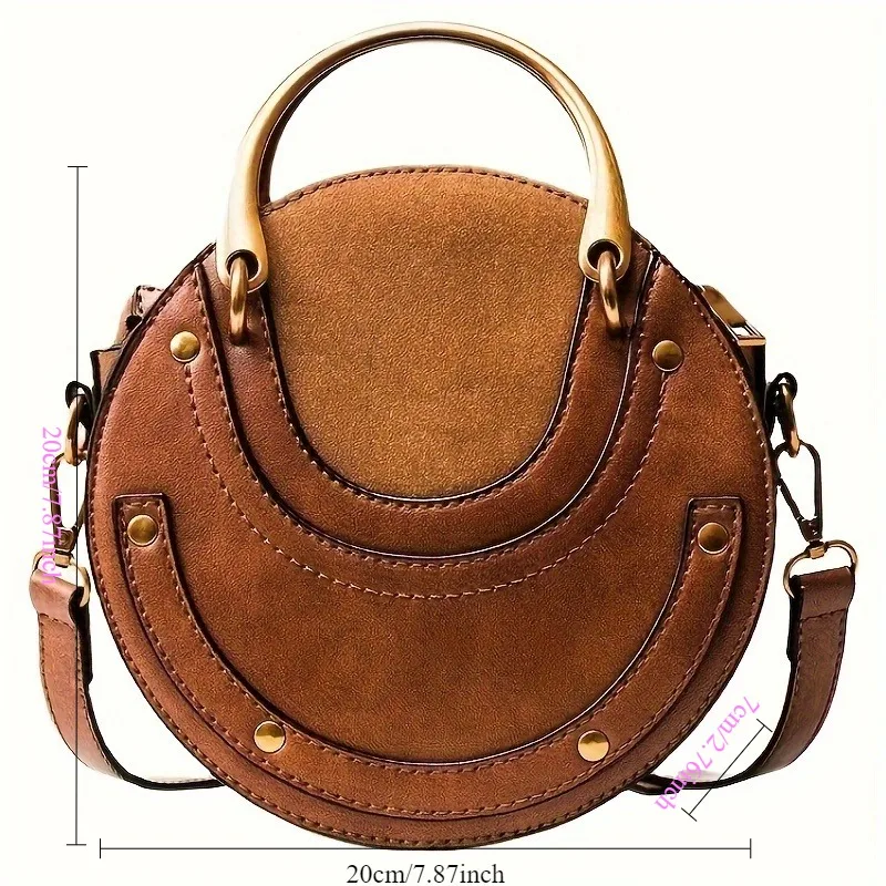 Women's Vintage European Small Round Bag Zipper Closure, Casual Fashion Accessory, Versatile Single Shoulder Crossbody Bags