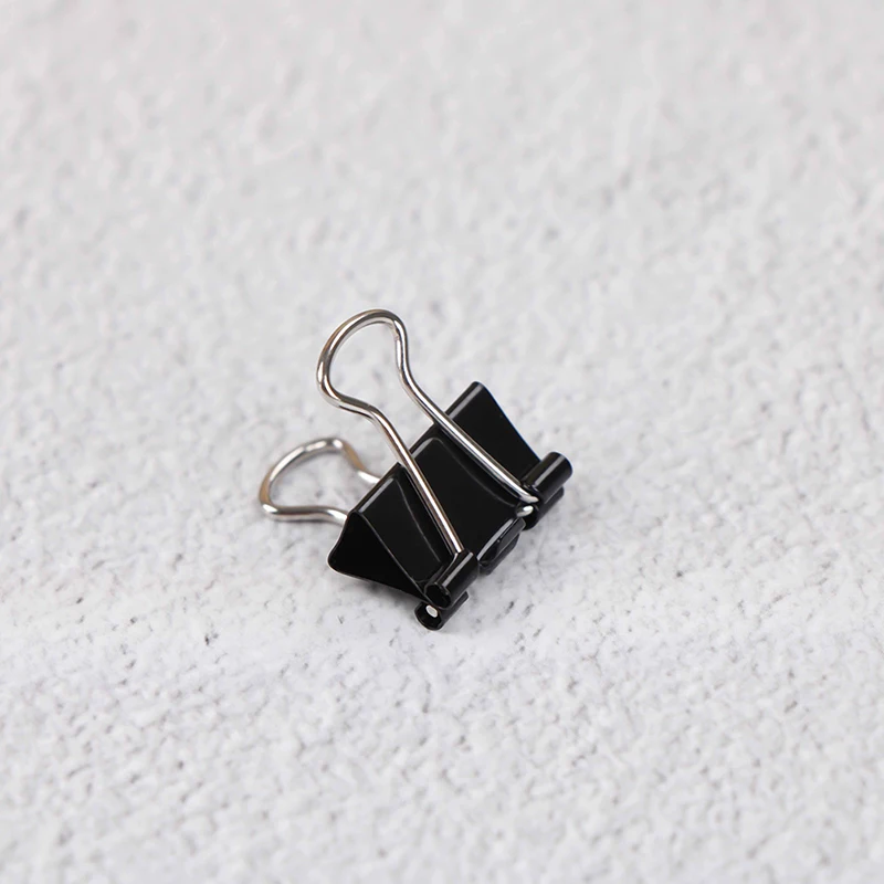 12pcs Paper Clip 15mm Foldback Metal Binder Clips Black Grip Clamps Office School Stationery Paper Document Clips