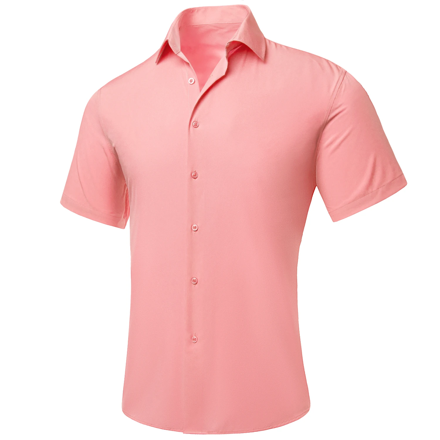 

Hi-Tie Peach Pink Solid Plain Silk Short Sleeves Mens Shirts Spring Summer Hawaii Shirt Male Breathable Soft Casual Formal Gift