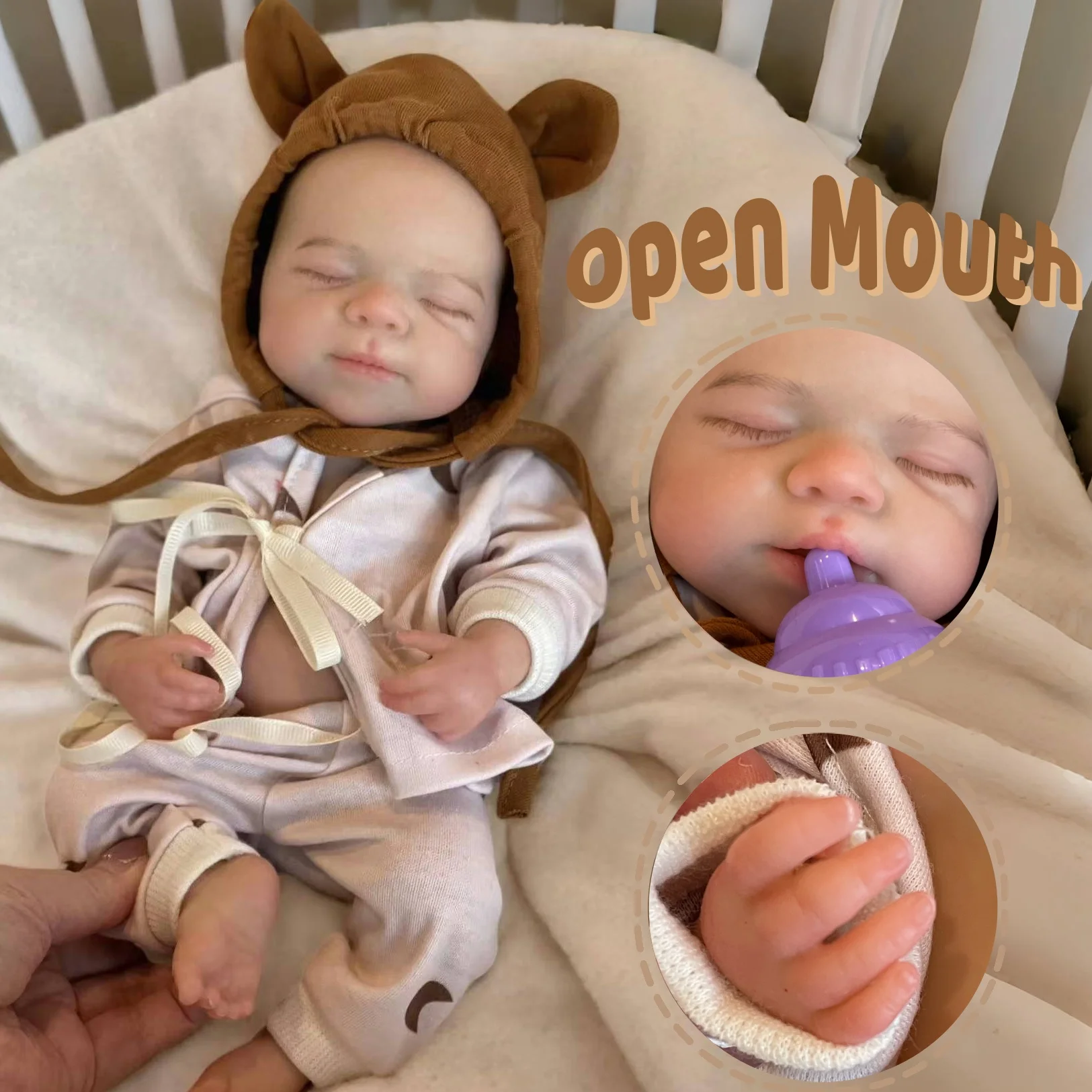 

13Inch Open Mouth&Washable Pascale Whole Body Silicone Bebe Reborn Girl Painted Skin Soft Touch Newborn Silicone Girl Doll