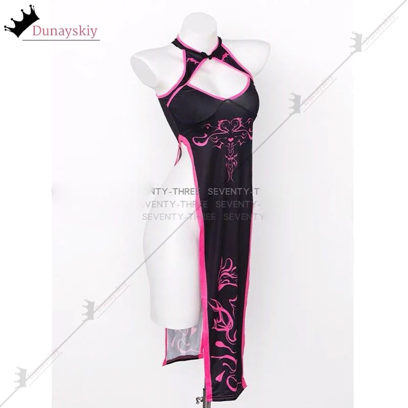 女性のためのレトロでセクシーな悪魔のチャイナドレス,ハイフォーク,ピンクのトーテム,コスチューム,クリスマス,ハロウィーン,2025