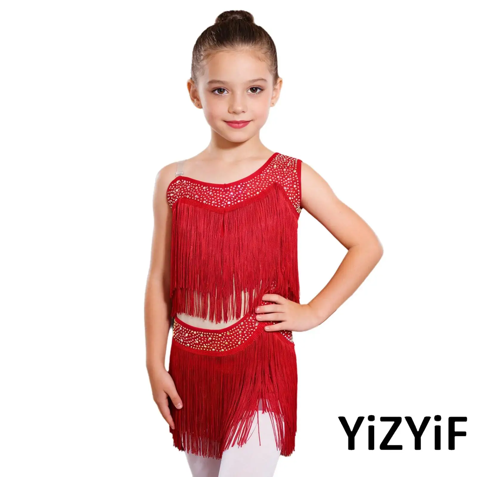 

Sequin Ballet Leotard Performance Costume for Children's Kids Girls Tassel Latin Dance Dress Chacha Rumba Salsa Tango Dancewear