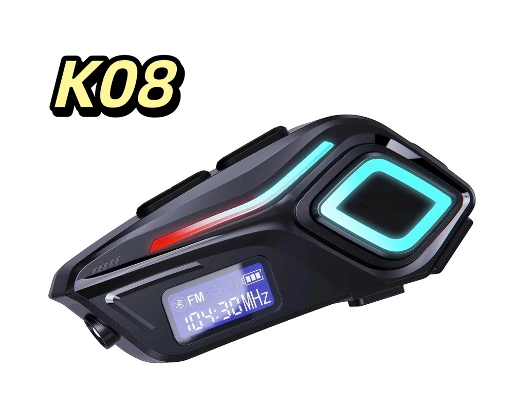 

K08 FM IP8 Waterproof Helmet Bluetooth Headset HD Sound 40H Battery Life Motorcycle Riding Gear Helmet Earphones display screen