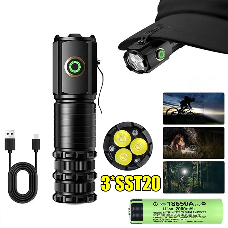 Powerful Mini LED Flashlight Super Bright Aluminium Pocket Torch Rechargeable Waterproof Hiking Camping Flash Light with Magnet