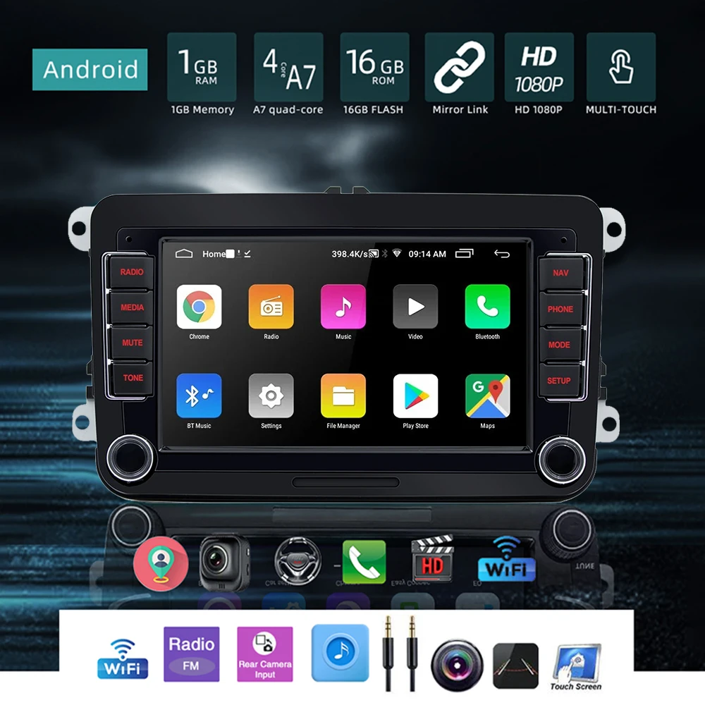 For VW/Passat/Touran/Caddy /Jetta /Polo/Seat 2 Din Android 10 Car Radio Stereo 2din Car Multimedia Player GPS Radio WiFi AUX-in