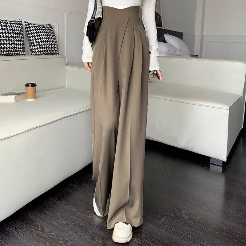 

High-waisted Suit Wide-leg Women's Spring New Straight-tube Waist-hugging Drooping Casual Floor Pants