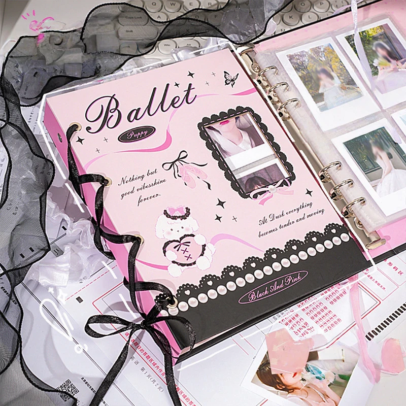 

Ballet Bandage Hollow Kpop Idol Photo Album Ins Style 4-Grid 3inch Detachable Inner Pages Binder Photocards Holder Collection