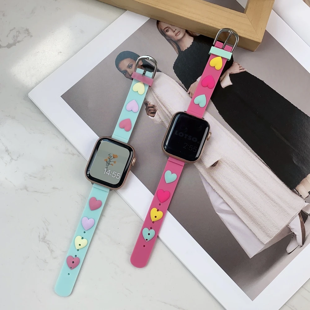 

Elegant Breathable Strap for Apple Watch Two Color Lady Band 38mm 42mm 40mm 44mm for iWatch Slim Soft Silicone Correa 41mm 45mm