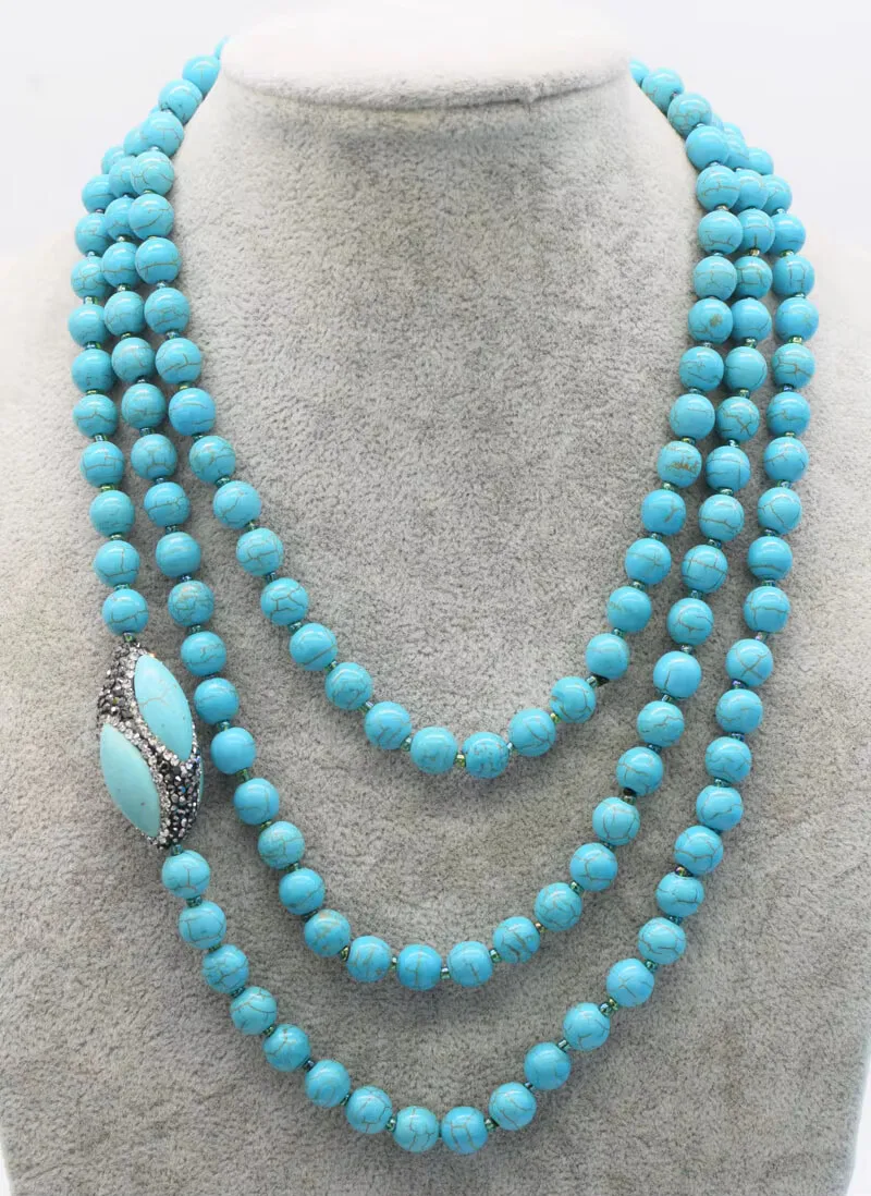 

Howlite Turquoise green round 8mm zircon egg necklace 150cm Woman's party FPPJ wholesale