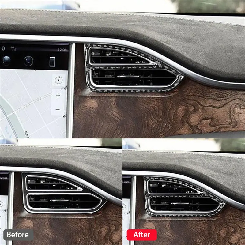 For Tesla Model S/X 14-20 Air conditioner outlet Sticker Trim Real Carbon Fiber Console Dashboard 4PCS