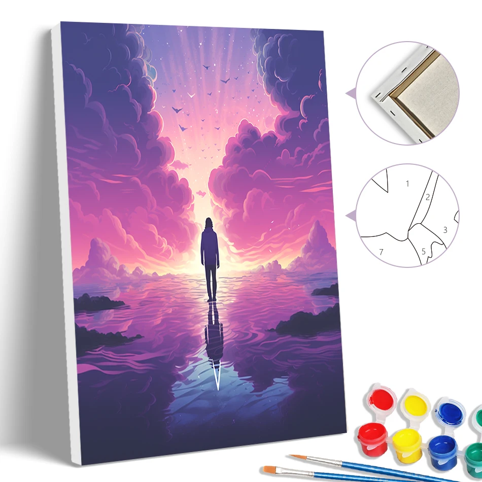 

SDOYUNO Painting By Numbers Simple Drawing On Canvas 20X30cm With Frame Mountain and Sea Scenery Oil Art Diy Crafts Paint Kit