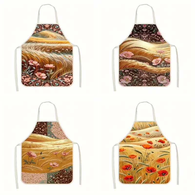 

Floral Wheat Apron Linen apron, suitable for kitchen cooking, parent-child interaction, painting and other scenarios