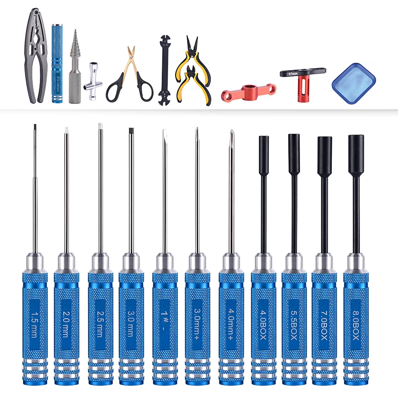 

Spare Parts 23 in 1 Tool Kits Screwdriver Spanner Hex Wrench Pliers Hole Opener for RC Car Excavator Trucks Loader Model TH22871