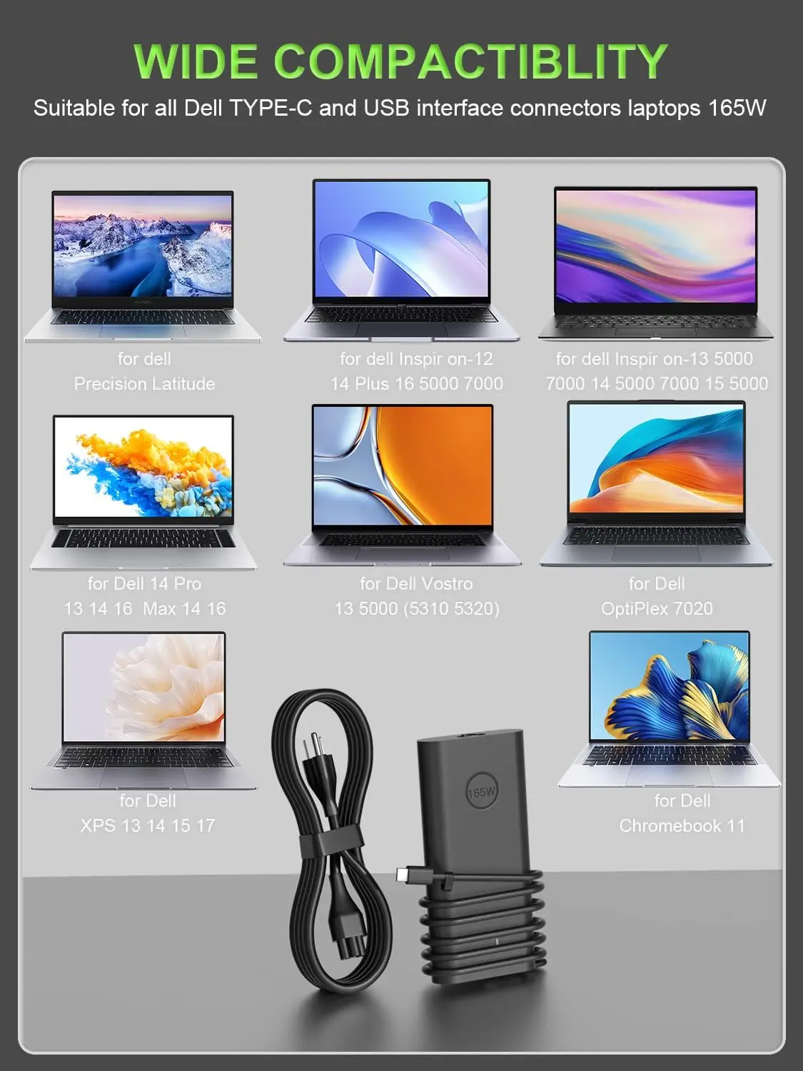 165 واط 28 فولت 5.893A USB/TYPE-C محول طاقة الكمبيوتر المحمول لديل الدقة 5680 5690 برو ماكس 16 بريميوم برو ماكس 16 زائد 18 زائد شاحن