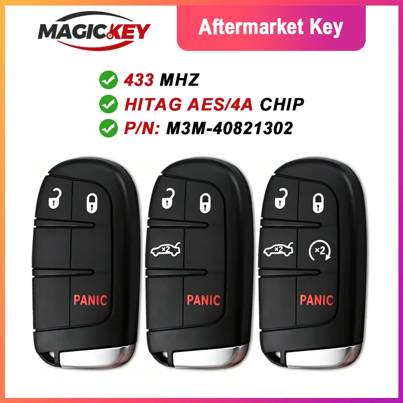 

P/N:68155686AB AA AC For Chrysler 200 300 Dodge Charger Challenger 2015-2023 Smart Car Key 433.92MHz 4A CHIP M3M-40821302