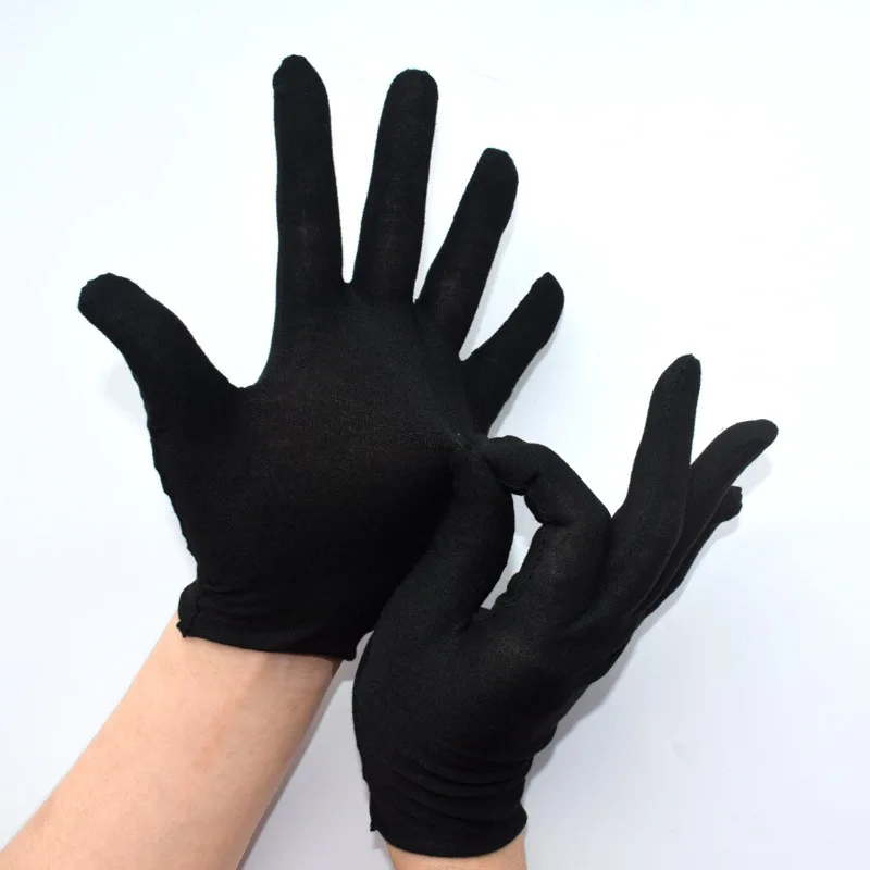 Guantes de trabajo de algodón 100% negros para hombre y mujer, guantes de joyería para camareros y conductores, 1 par