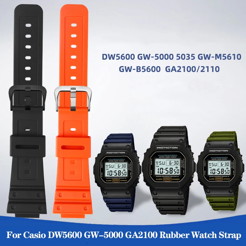 สายนาฬิกาข้อมือซิลิโคนเรซินสำหรับ Casio ขนาดเล็กนาฬิกาสีดำ DW-5600 DW5610 GW-B5600 GW-5000 GA2100ยางสายนาฬิกา16มม.