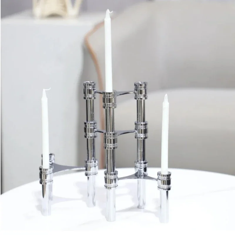 Metal Candle Stand Geometric Triangle Golden Candle Holder Assembled Stacked Artistic Ornaments Candlestick Candle Stick Holder