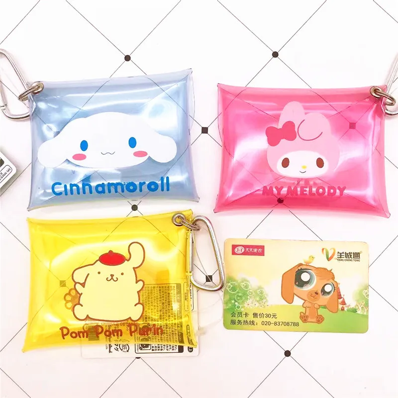 Cute Cartoon Sanrio Kuromi Wallet Coin Purse Pvc Transparent Jelly Storage Card Bag Girl Mini Key Bag Backpack Pendant Accessory