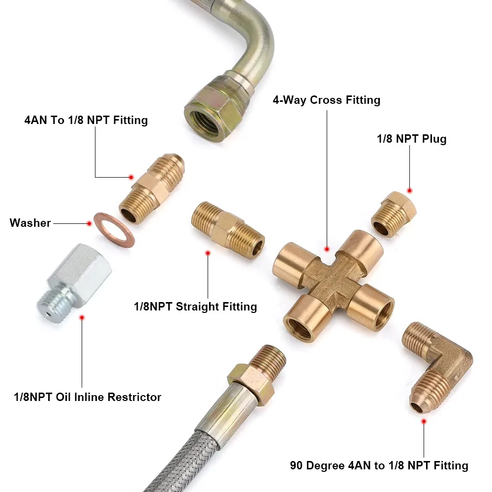 مجموعة خط تغذية زيت OYOTE ، خط إرجاع الزيت لـ T3 ، T4 ، T04E ، T70 ، T66 ، T67 ، Gt35 ، Gt45 ، شواحن توربو مبرد بالزيت ، 4AN ، 36in