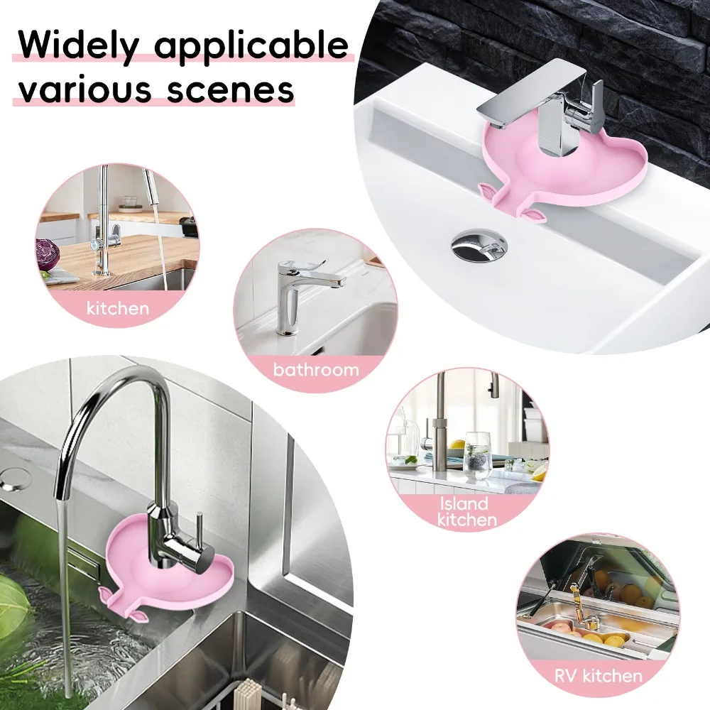 Cute Flower Shape Silicone Faucet Mat Countertop Protector Washable Water Drain Pad Splash-proof Sink Splash Pad Kitchen