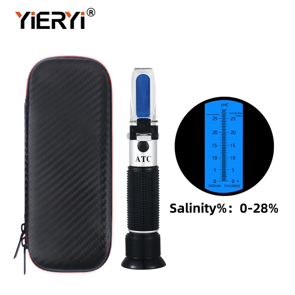 Yieryi Portable 0-28% Salinity Refractometer Salt Concentration Meter Salt Solution Density Tester ATC for Pool Aquarium Food