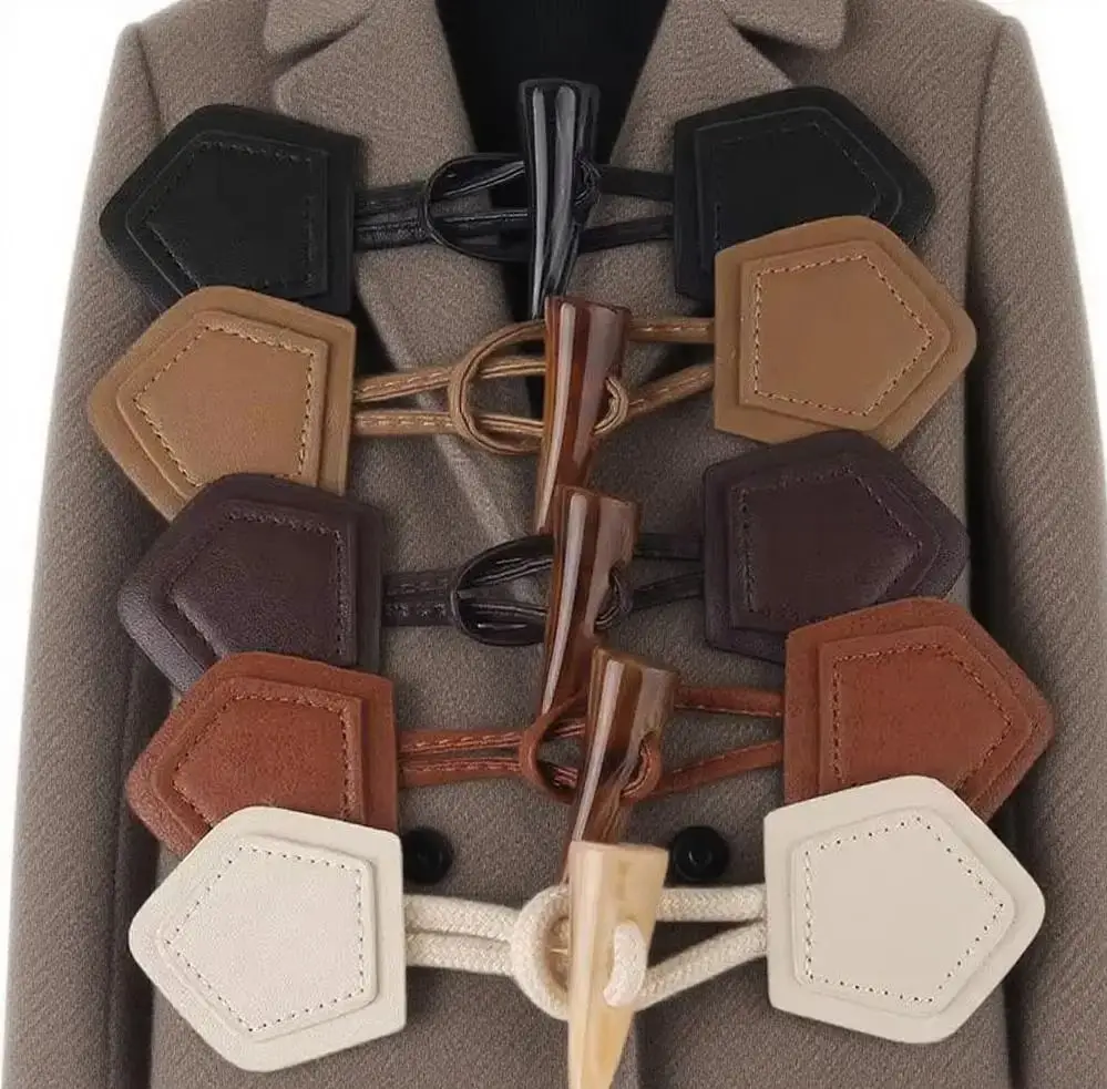 1pc Leather Resin Rope Buckle DIY Sewing Supplies Black Coat Woolen Button Sweater Children's Horn Buckle