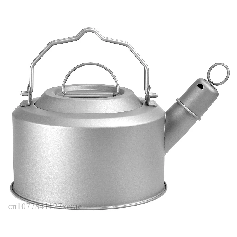 

1.2L Large Capacity Outdoor Pure Titanium Kettle Camping Portable Ultra Light Multi-functional Kettle with Horn Spout Lid Kettle