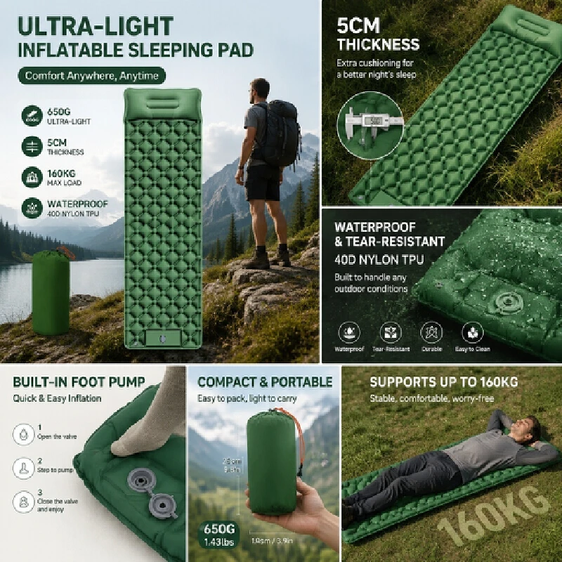 Outjoy Inflatable Camping Slee - Inflatable Camping Sleeping Pad Pillow recension och pris