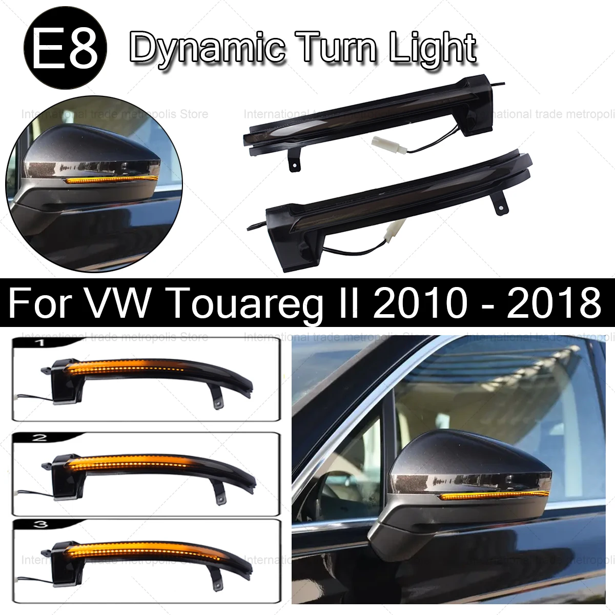 

2X LED Dynamic Side Lights for Mirror 7P6949101 7P6949102 for VW Touareg II 7P 2010 2011 2012 2013-2018