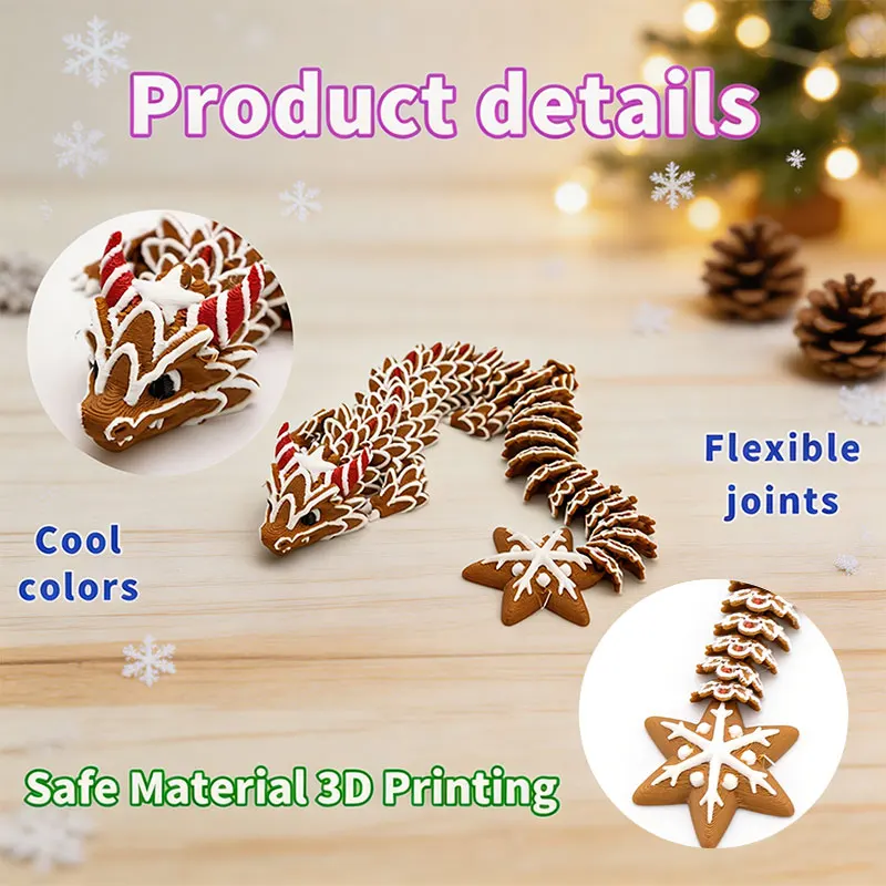 Weihnachtliche Lebkuchen-Drachenfigur, 3D-gedruckte Kekse-Drachen, Weihnachtsdekoration, Gartendekoration, Bürodekoration – Detail 3