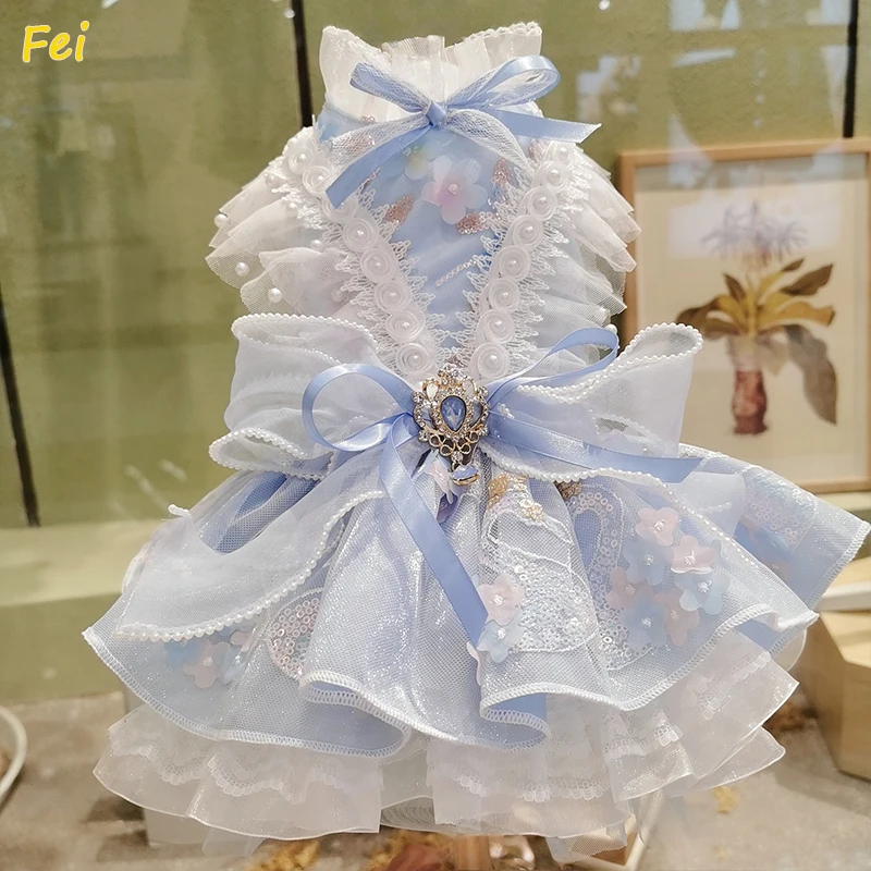 

Princess Dog Dress Summer Breathable Multicolor Lace Sequin Butterfly Applique for Small Puppy Poodle Pomeranian Wedding Party