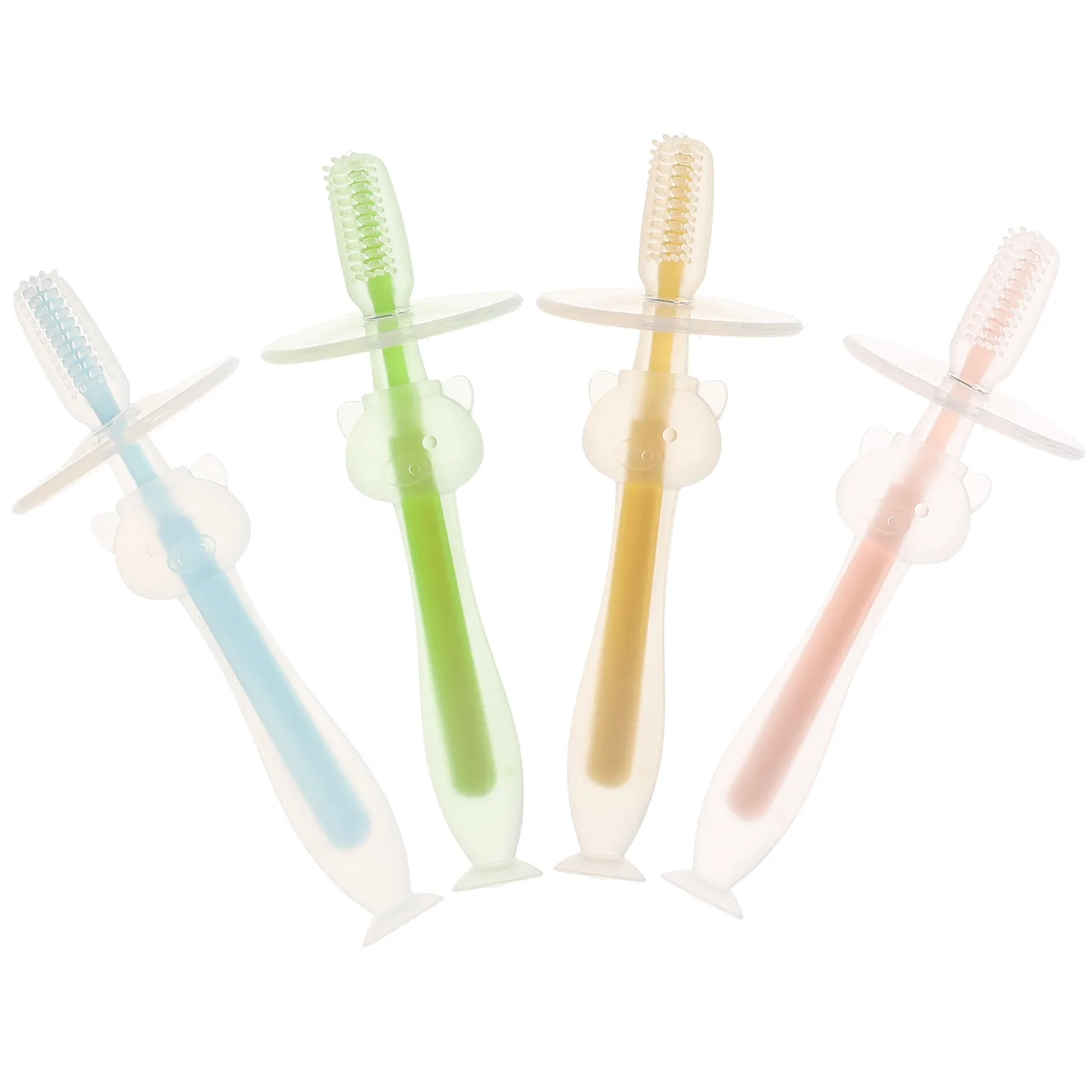 

4Pcs Baby Toothbrush Infant Silicone Toothbrush Safe Non Swallow Toddler Training Suction Base Baby Oral Cleaner
