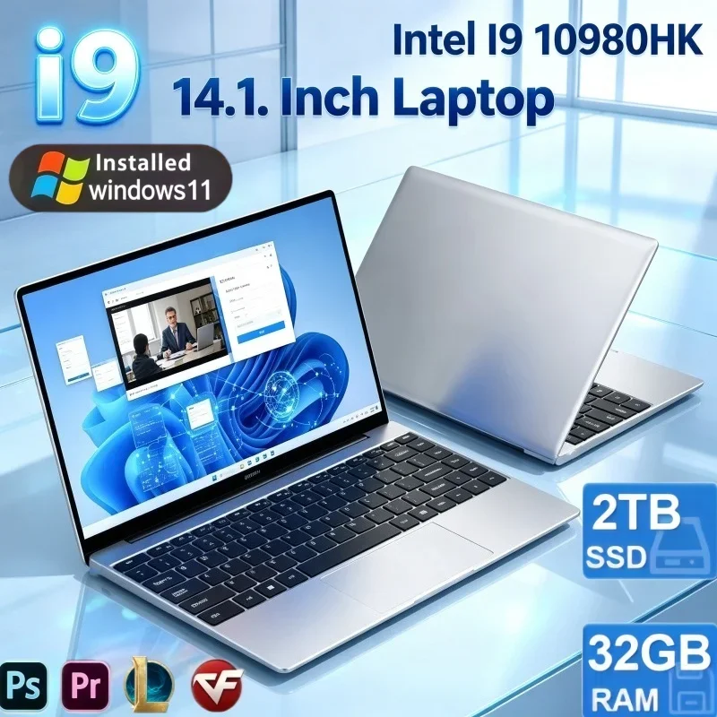 14.1 Inch Light Portable Laptop Intel Core I9‑10980HK Windows 11 32GB RAM 2TB SSD Notebook Computer For Daily Office Work
