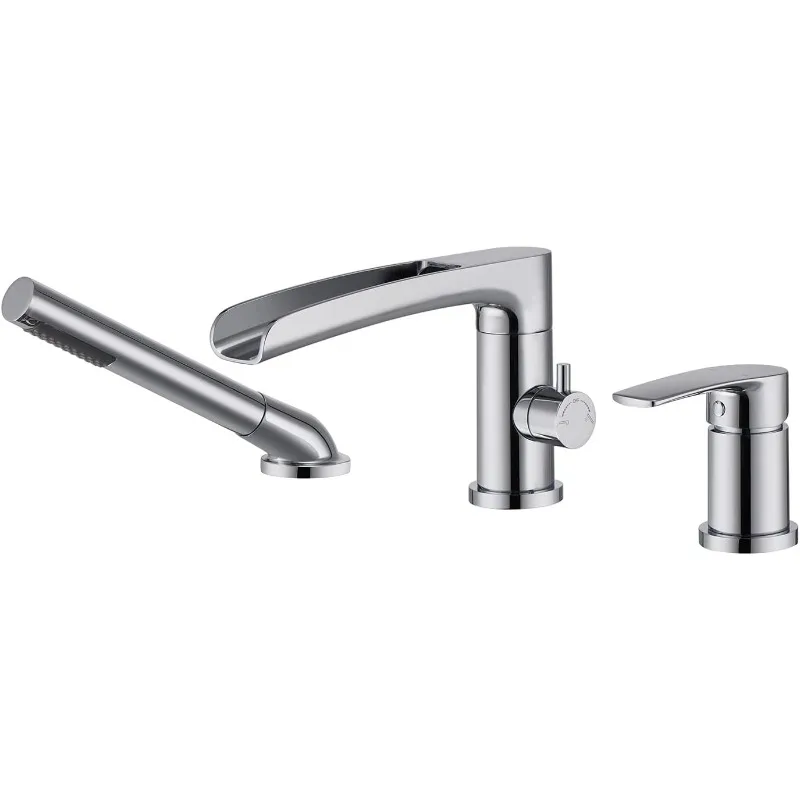 Roman Tub Faucet Chrome Deck Mount Bathtub Faucets Brass Tub Filler Bathroom Faucets with Hand Shower