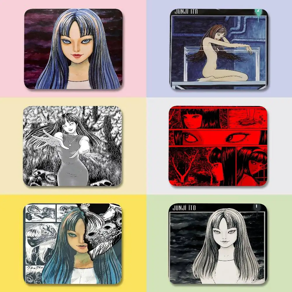 Junji Ito Tomie Retro Kawakami Mini-Mauspad, Büro-Mauspad, klein, mit genähtem Rand, rutschfeste Gummibasis für Heimcomputer