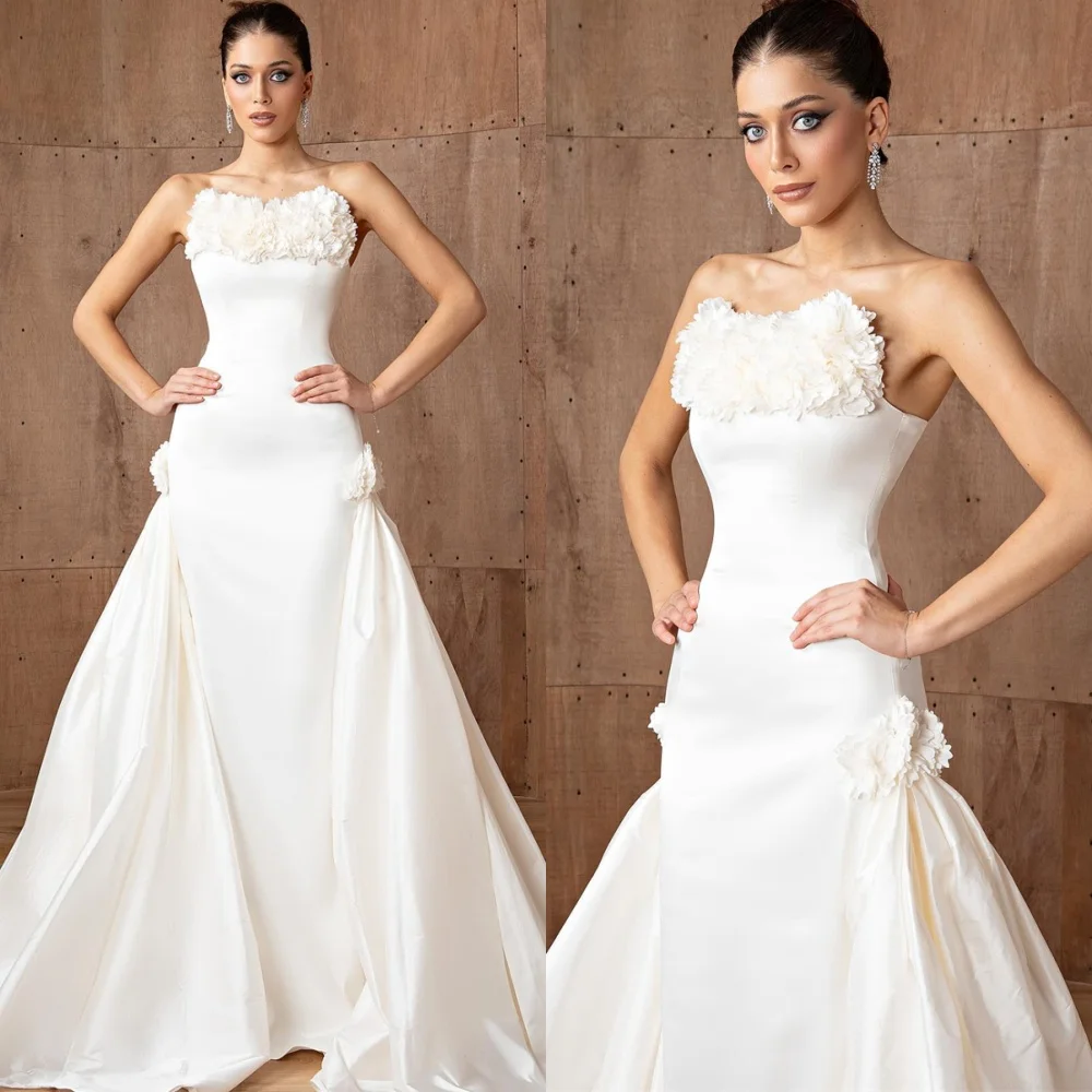 

Customized Temperament Jersey Evening Dress Formal Strapless Sleeveless Homecoming Dresses Elegant Sweep Train Prom Dress