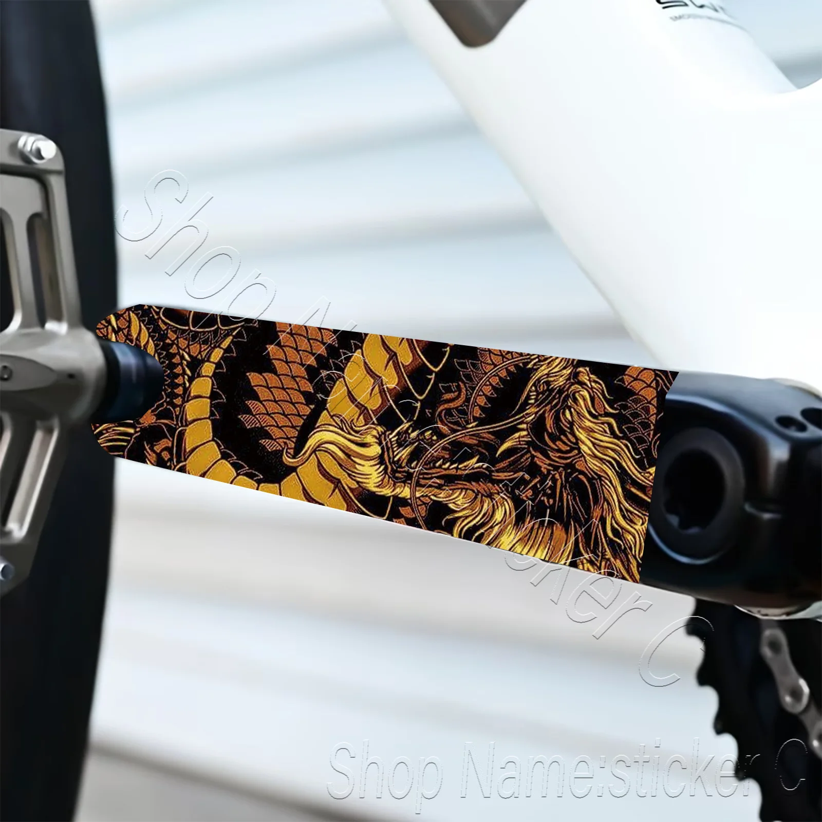 1Pair 2D Flat Golden Dragon Vinyl Sticker, Waterproof Scratch‑Resistant Decal for MTB Road Bike Crank Arm Decor, Holiday Gift