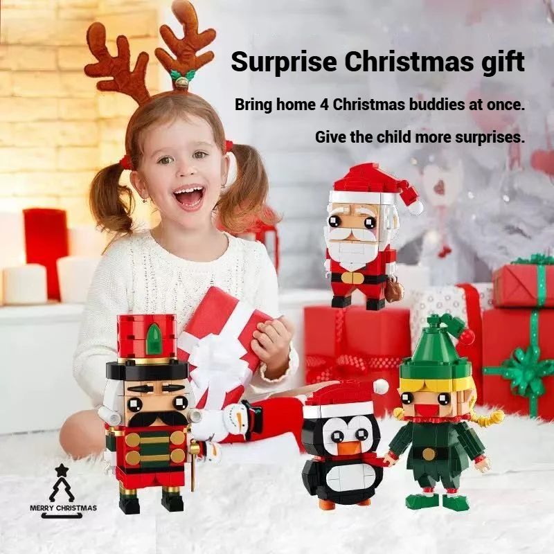 ألعاب وهدايا مكعبات بناء عيد الميلاد للأطفال، مجموعة نماذج منزل سانتا كلوز مزلقة وشجرة، زينة عيد الميلاد