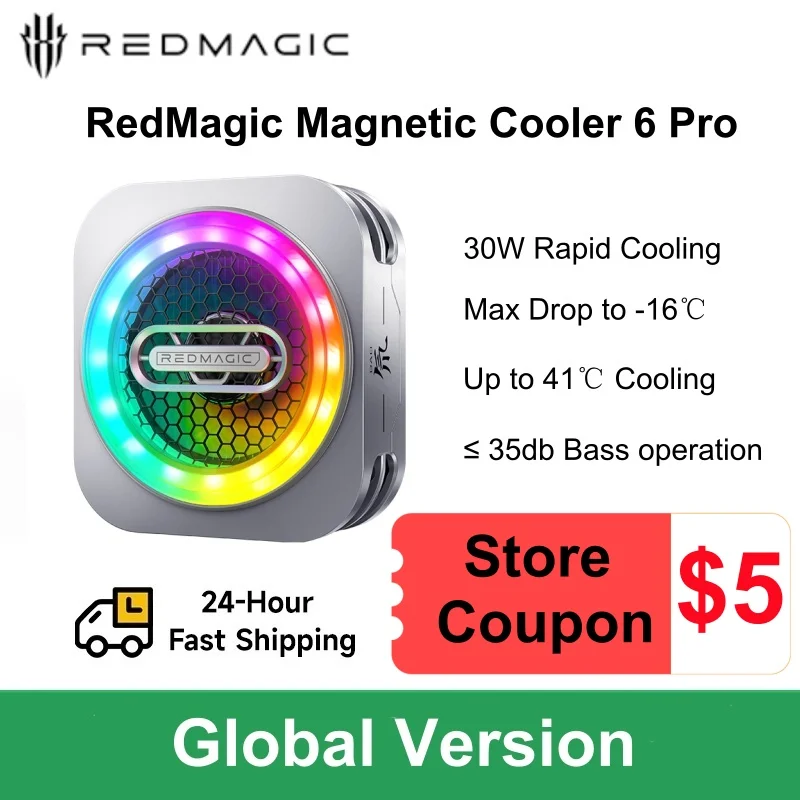 

Nubia RedMagic Cooler 6 Pro, глобальная версия, магнитный радиатор для телефона до 41 лет ℃ Охлаждающий контроль температуры AI для игрового телефона