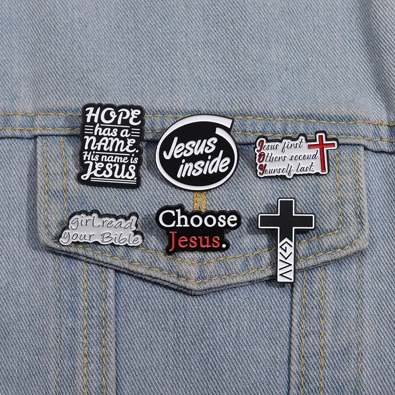 Jesus Inside Jesus Cross Enamel Pins Christian Believers Backpack Hat Lapel Badge Cartoon Metal Hard Brooches for Gift Wholesale