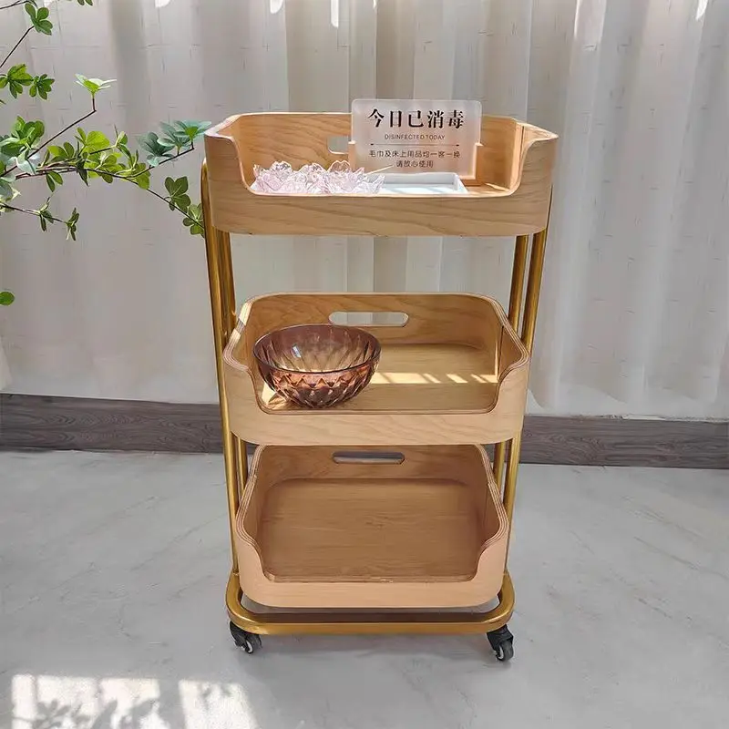 Professional Wooden Salon Trolley with 4 Lockable Casters – 3-Tier Storage Cart for Barber, Esthetician & StylistGoods in stock