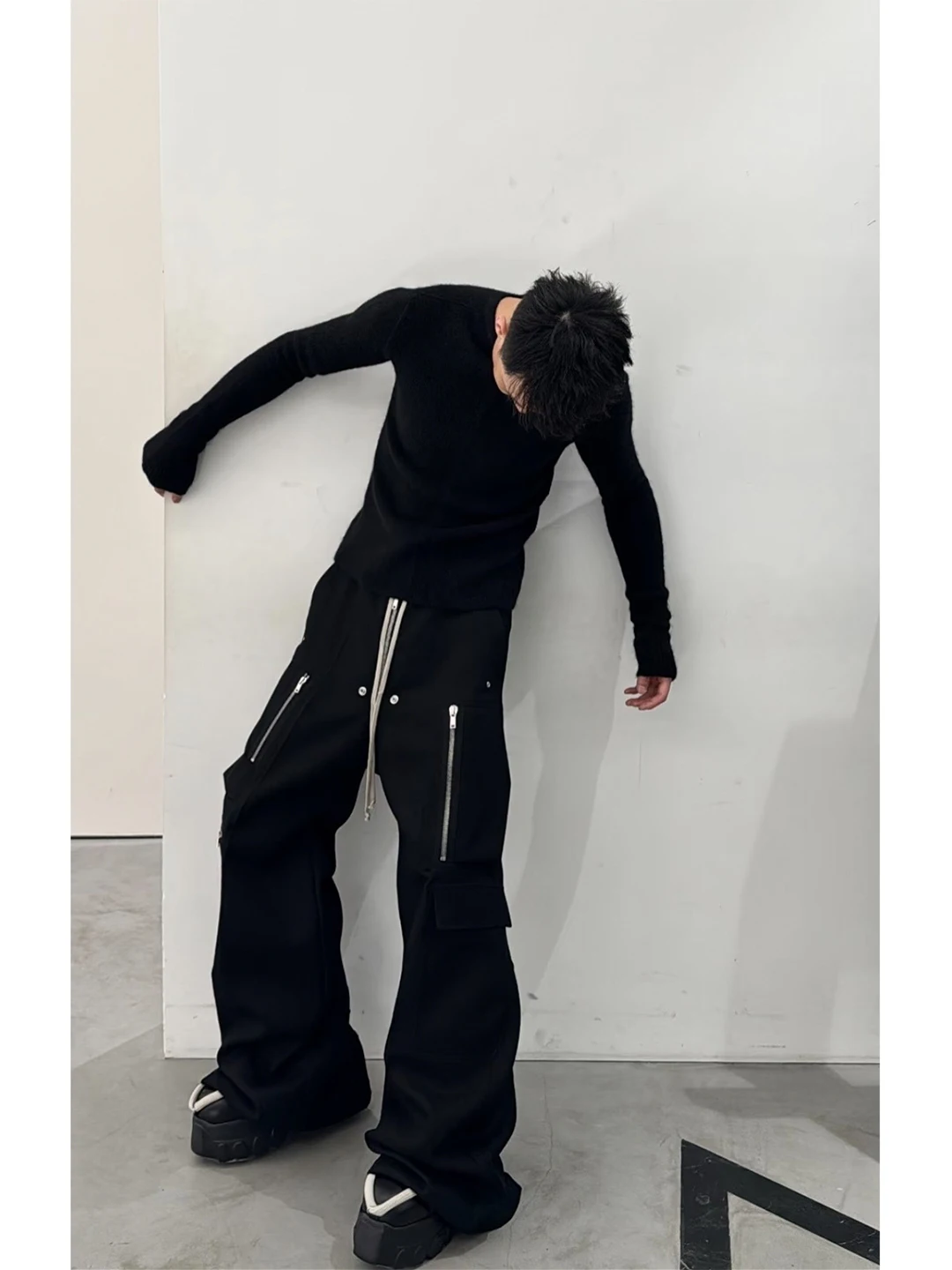 

RO Style Men's Casual Flared Leggings Dark Pioneer Multi Pocket Floor Length Wide Leg Casual Pants Workwear Trousers